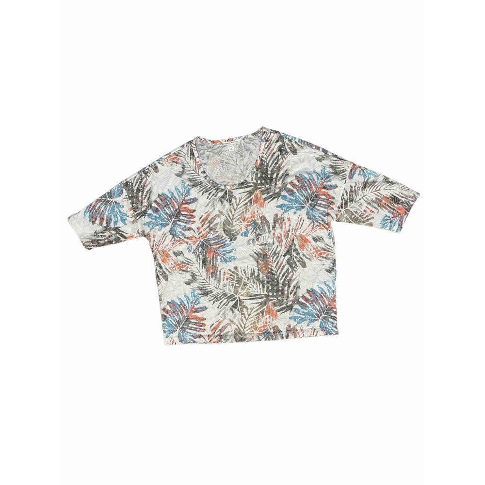TRIBAL Jeans Short Drop Sleeve Tee‎ Top Multi-color leaf print